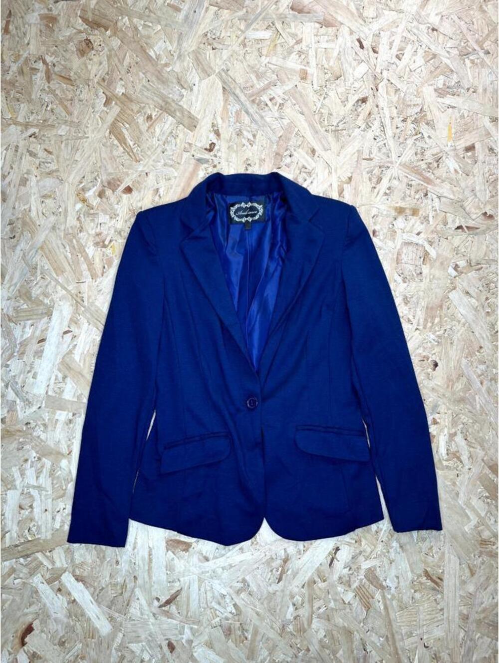Ambiance Women Royal Blue Blazer Jacket Size L Single Button Lined Workwear